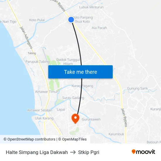 Halte Simpang Liga Dakwah to Stkip Pgri map