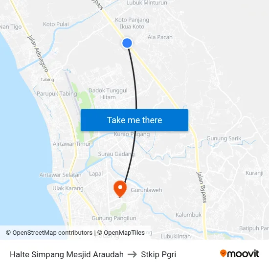 Halte Simpang Mesjid Araudah to Stkip Pgri map