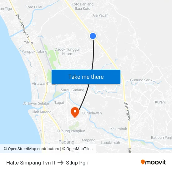 Halte Simpang Tvri II to Stkip Pgri map