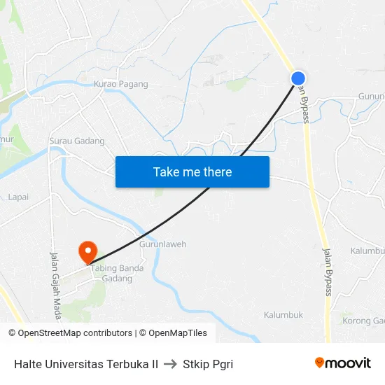 Halte Universitas Terbuka II to Stkip Pgri map