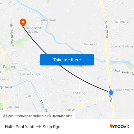 Halte Pool Yanti to Stkip Pgri map