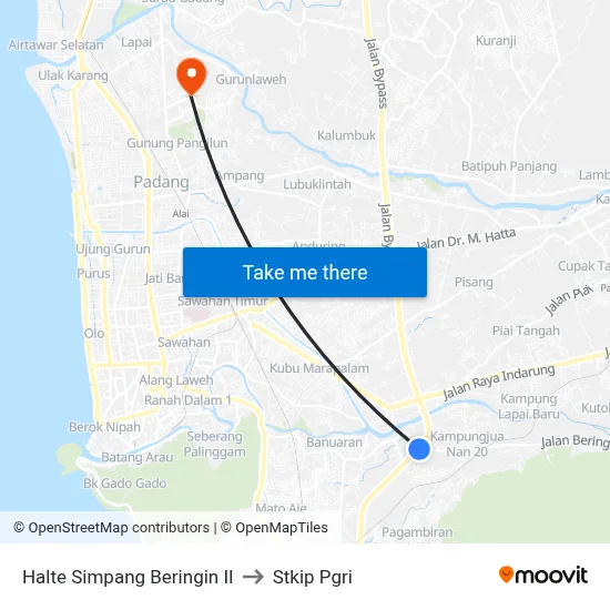 Halte Simpang Beringin II to Stkip Pgri map