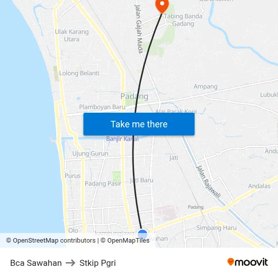 Bca Sawahan to Stkip Pgri map