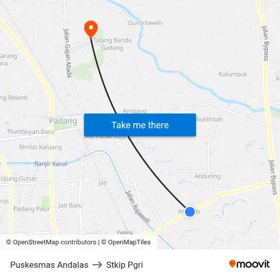 Puskesmas Andalas to Stkip Pgri map