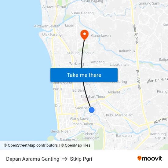 Depan Asrama Ganting to Stkip Pgri map