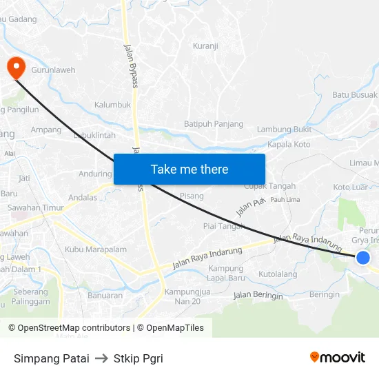 Simpang Patai to Stkip Pgri map