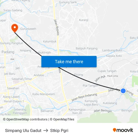 Simpang Ulu Gadut to Stkip Pgri map