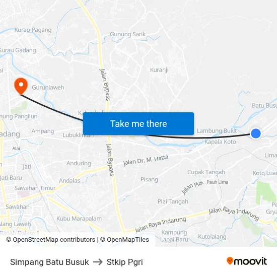 Simpang Batu Busuk to Stkip Pgri map