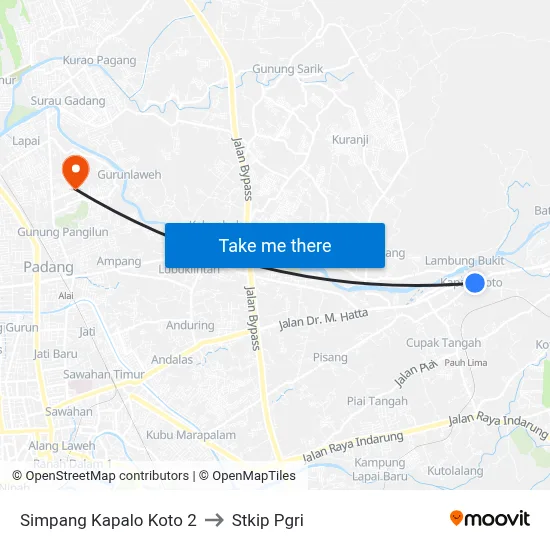 Simpang Kapalo Koto 2 to Stkip Pgri map