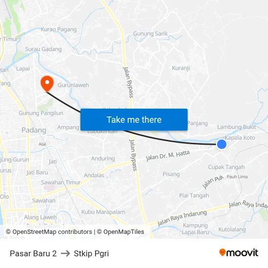 Pasar Baru 2 to Stkip Pgri map