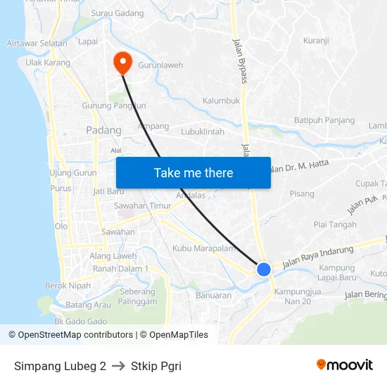 Simpang Lubeg 2 to Stkip Pgri map