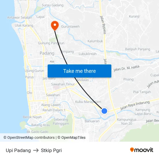 Upi Padang to Stkip Pgri map