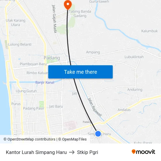 Kantor Lurah Simpang Haru to Stkip Pgri map