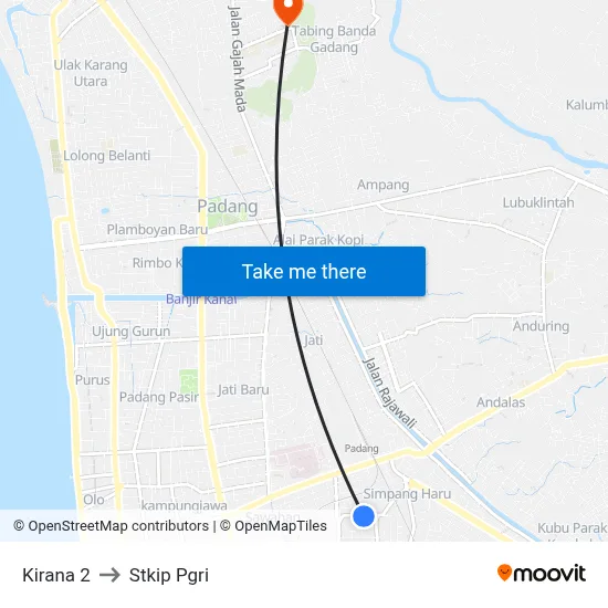 Kirana 2 to Stkip Pgri map