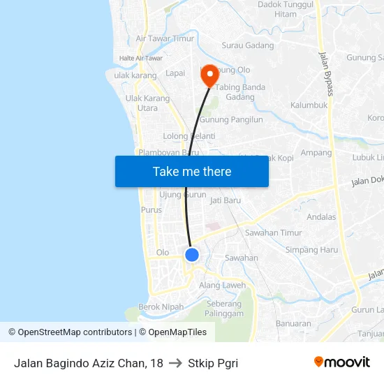Jalan Bagindo Aziz Chan, 18 to Stkip Pgri map