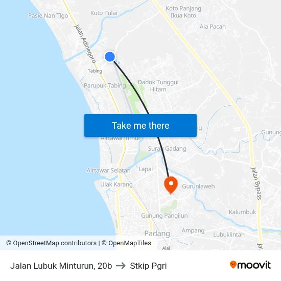Jalan Lubuk Minturun, 20b to Stkip Pgri map