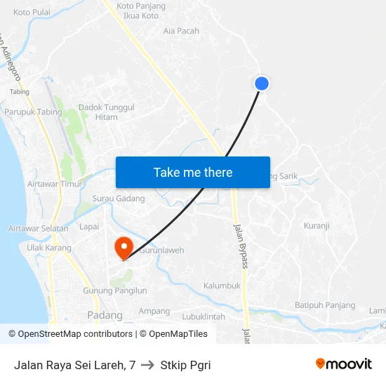 Jalan Raya Sei Lareh, 7 to Stkip Pgri map