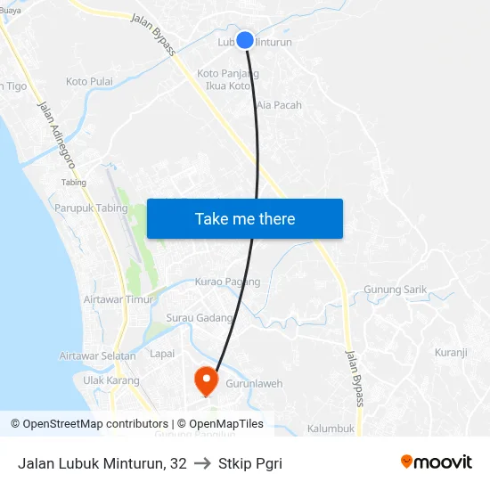 Jalan Lubuk Minturun, 32 to Stkip Pgri map