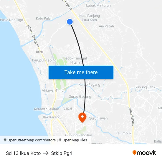 Sd 13 Ikua Koto to Stkip Pgri map