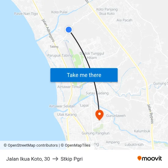 Jalan Ikua Koto, 30 to Stkip Pgri map