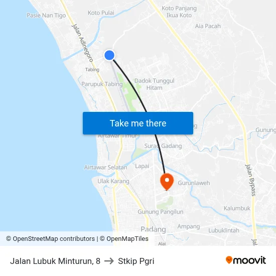 Jalan Lubuk Minturun, 8 to Stkip Pgri map