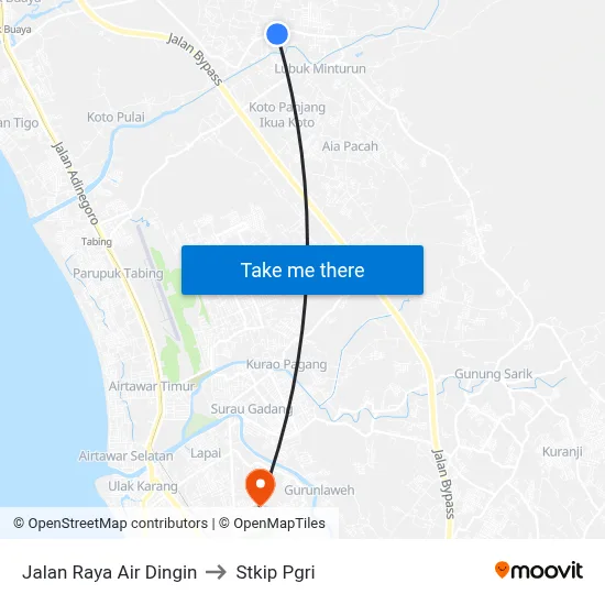 Jalan Raya Air Dingin to Stkip Pgri map