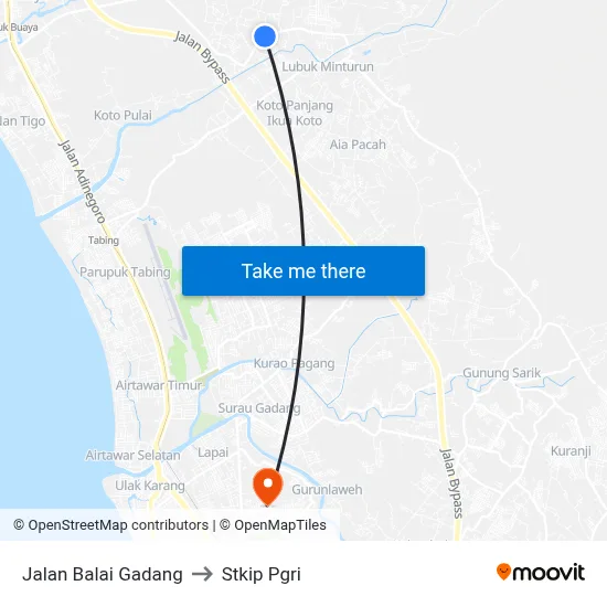Jalan Balai Gadang to Stkip Pgri map
