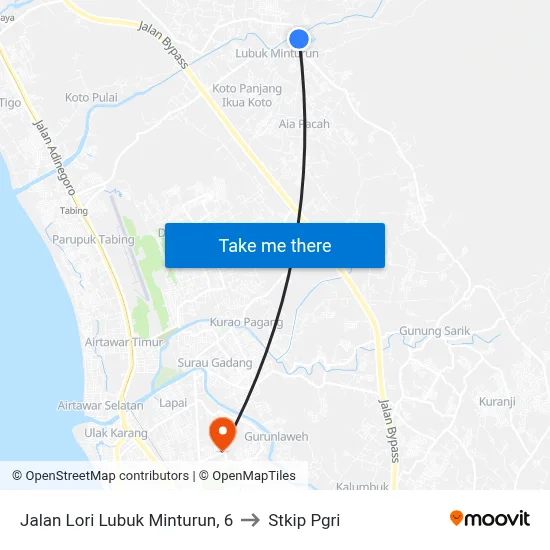 Jalan Lori Lubuk Minturun, 6 to Stkip Pgri map