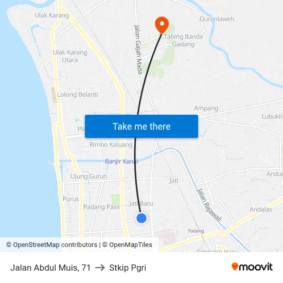 Jalan Abdul Muis, 71 to Stkip Pgri map