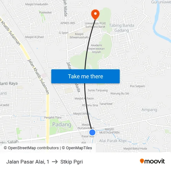 Jalan Pasar Alai, 1 to Stkip Pgri map