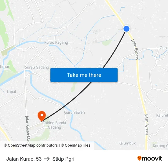 Jalan Kurao, 53 to Stkip Pgri map
