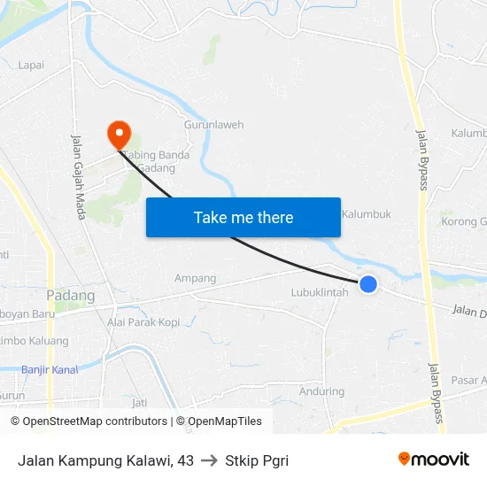 Jalan Kampung Kalawi, 43 to Stkip Pgri map