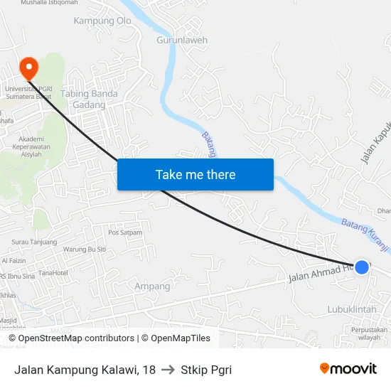 Jalan Kampung Kalawi, 18 to Stkip Pgri map