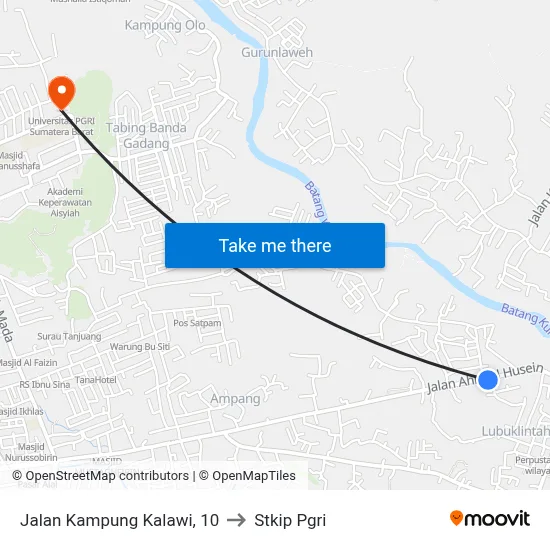 Jalan Kampung Kalawi, 10 to Stkip Pgri map