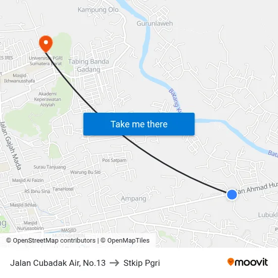Jalan Cubadak Air, No.13 to Stkip Pgri map