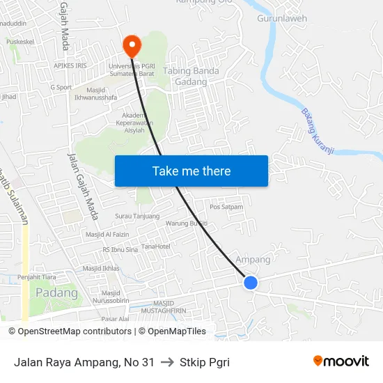 Jalan Raya Ampang, No 31 to Stkip Pgri map