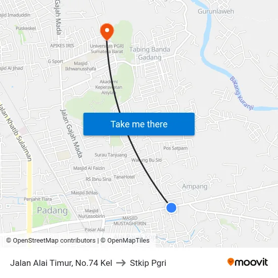 Jalan Alai Timur, No.74 Kel to Stkip Pgri map