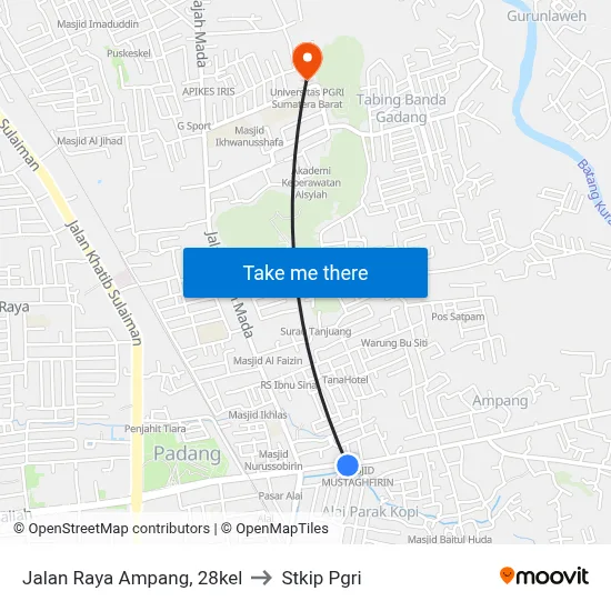 Jalan Raya Ampang, 28kel to Stkip Pgri map