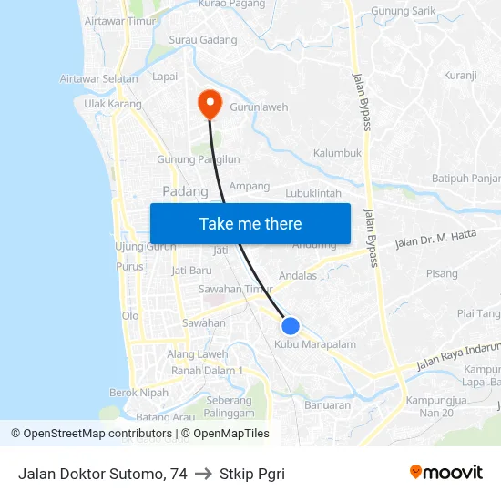 Jalan Doktor Sutomo, 74 to Stkip Pgri map