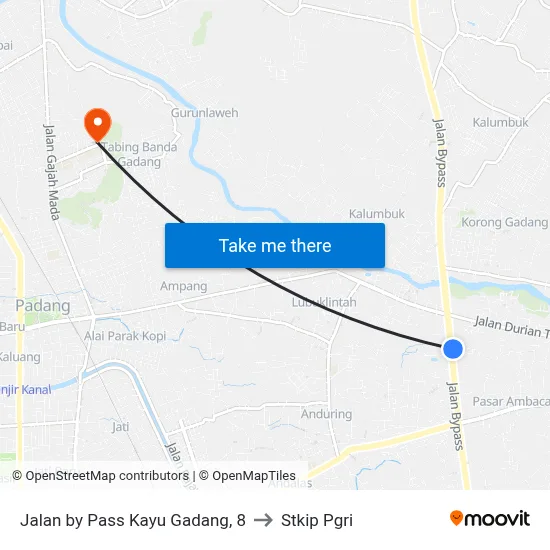 Jalan by Pass Kayu Gadang, 8 to Stkip Pgri map