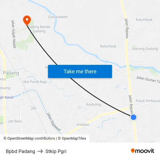 Bpbd Padang to Stkip Pgri map