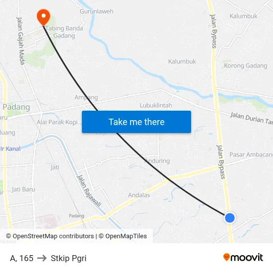 A, 165 to Stkip Pgri map