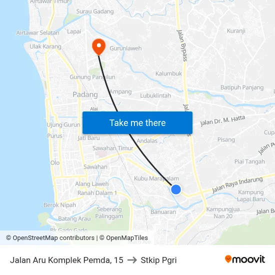 Jalan Aru Komplek Pemda, 15 to Stkip Pgri map