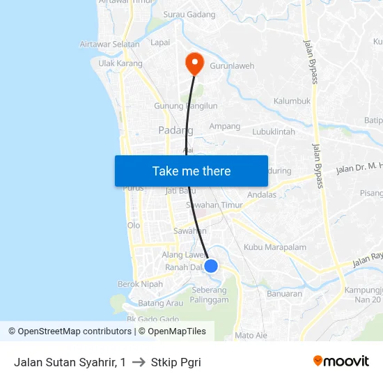 Jalan Sutan Syahrir, 1 to Stkip Pgri map