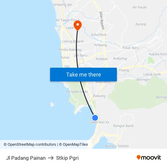 Jl Padang Painan to Stkip Pgri map