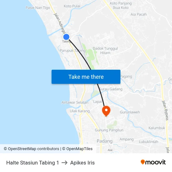 Halte Stasiun Tabing 1 to Apikes Iris map