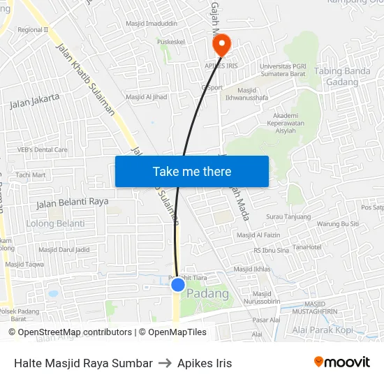 Halte Masjid Raya Sumbar to Apikes Iris map