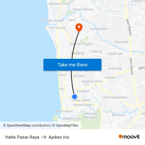 Halte Pasar Raya to Apikes Iris map
