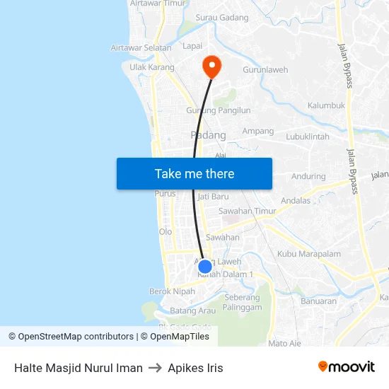 Halte Masjid Nurul Iman to Apikes Iris map