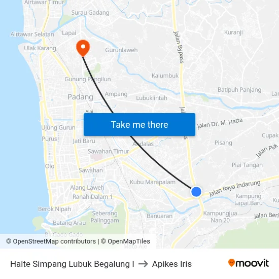 Halte Simpang Lubuk Begalung I to Apikes Iris map